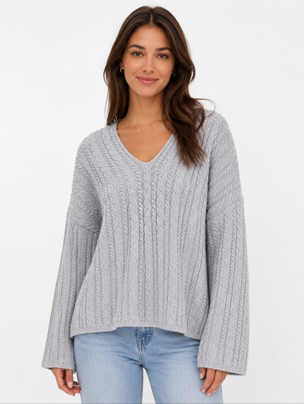 POL Gray Cable Knit Lace-Up Back Oversized Sweater Small NWOT